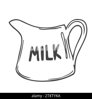 Doodle milk jug illustration in vector isolated on white. Hand drawn milk jug icon in vector isolated on white. Stock Vector