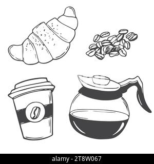 set of coffee doodle on white background Stock Vector