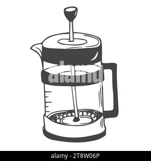 Vector illustration of a hand drawn coffee french press isolated Stock Vector