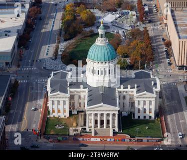 Aerial view of the Old Courthouse, Gateway Arch National Park, St. Louis, Missouri Stock Photo