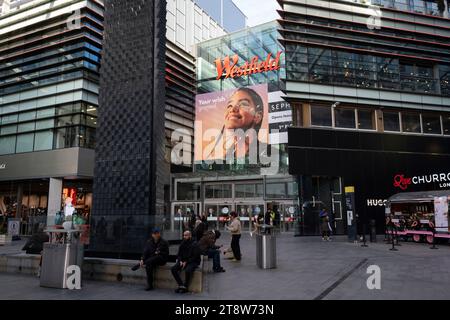 Scene outside Westfield Stratford City Shopping Centre on 17th November 2023 in London, United Kingdom. Stratford is now East Londons primary retail, cultural and leisure centre. It has also become the second most significant business location in the east of the capital. Stock Photo