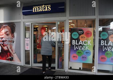 Copenhagen, Denmark /21 November 2023/Black week and friday sale sign all over in danish shops annd  stores for sa  (Photo.Francis Joseph Dean/Dean Pictures) Stock Photo