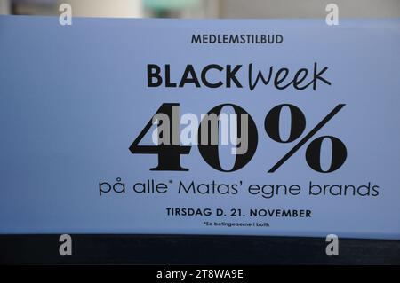 Copenhagen, Denmark /21 November 2023/Black week and friday sale sign all over in danish shops annd  stores for sa  (Photo.Francis Joseph Dean/Dean Pictures) Stock Photo