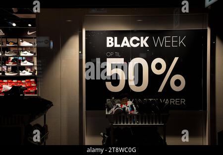 Copenhagen, Denmark /21 November 2023/Black week and friday sale sign all over in danish shops annd stores for sa Photo.Francis Joseph Dean/Dean Pictures Credit: Imago/Alamy Live News Stock Photo
