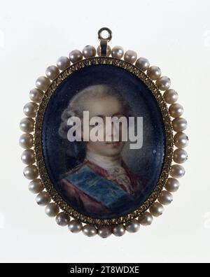 Portrait of Louis-Auguste, Dauphin of France, future Louis XVI, Hall, Pierre-Adolphe, Painter, About 1769, 18th century, Musée Cognacq-Jay, 18th century taste, Painting, Ivory, Miniature, Watercolor, Gouache, Ivory, Gold, Fine pearl, Height: 3.3 cm, Width: 2.6 cm Stock Photo