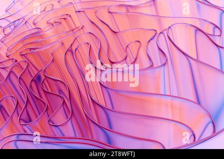 Glass pink waves, curved transparent layers. Abstract background 3d rendering Stock Photo