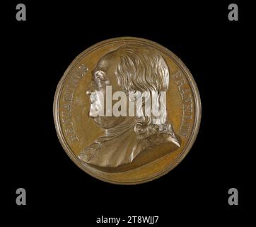 Benjamin Franklin (1706-1790), American writer, physicist and diplomat, 1818, Pingret, Joseph Arnold, Medal Engraver, Numismatics, Medal Stock Photo