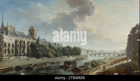 The Palace of the Archbishopric, view of the left bank, Raguenet, Nicolas Jean-Baptiste, Painter, Array, Painting, Height: 47 cm, Width: 83 cm Stock Photo