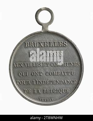 Independence of Belgium, 1830, Veyrat, Adrien Hippolyte, Engraver in medals, Array, Numismatic, Medal, Pewter, Diameter: 3.2 cm, Weight (type dimension): 13.57 g Stock Photo