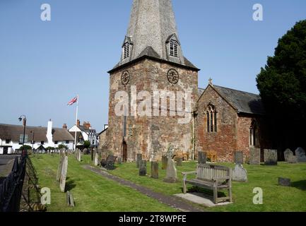 St Dubricius Church, Porlock Village, Exmoor National Park, Somerset, England, UK in September Stock Photo