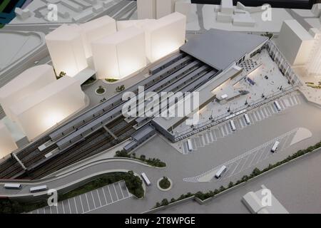 A model of the new Belfast Grand Central Station, which is set to be the largest integrated transport facility on the island of Ireland. Picture date: Tuesday November 21, 2023. Stock Photo