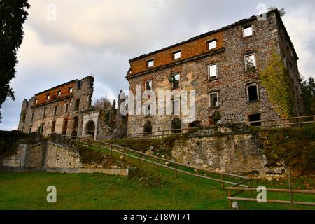 Ruins of Haasberg castle near Planina in Notranjska, Slovenia on a cloudy day Stock Photo