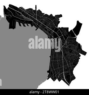 Black Thessaloniki city map, detailed administrative area Stock Vector