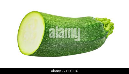 Zucchini, cut in half, isolated on white background with clipping path. Stock Photo