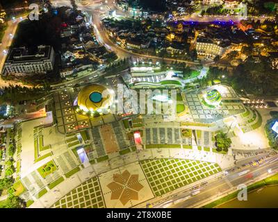 Aerial panorama view of Sunflower Building at Lam Vien Square in Da Lat City. Tourist city in developed Vietnam. Center Square of Da Lat city with Xua Stock Photo