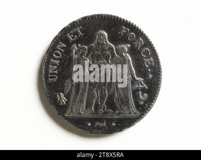 Five-franc piece with Hercules, year IV (1796), Dupré, Augustin or Auguste, Engraver in medals, Array, Numismatics, Currency, Dimensions - Work: Diameter: 3.7 cm, Weight (type dimension): 24.94 g Stock Photo