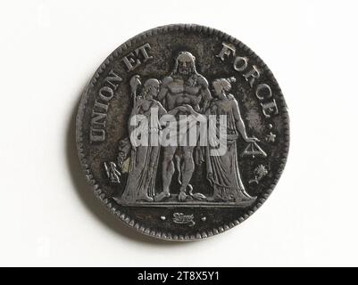 Five-franc piece with Hercules, year IV (1796), Dupré, Augustin or Auguste, Engraver in medals, Array, Numismatics, Currency, Dimensions - Work: Diameter: 3.6 cm, Weight (type dimension): 24.97 g Stock Photo