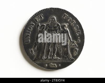 Five-franc piece with Hercules, year IV (1796), Dupré, Augustin or Auguste, Engraver in medals, Array, Numismatics, Currency, Dimensions - Work: Diameter: 3.6 cm, Weight (type dimension): 25.14 g Stock Photo