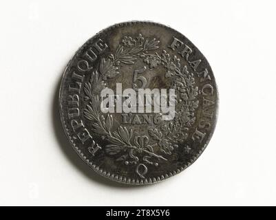 Five-franc piece with Hercules, year IV (1796), Dupré, Augustin or Auguste, Engraver in medals, Array, Numismatics, Currency, Dimensions - Work: Diameter: 3.6 cm, Weight (type dimension): 24.7 g Stock Photo