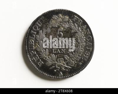 Five-franc piece with Hercules, year IV (1796), Dupré, Augustin or Auguste, Engraver in medals, Array, Numismatics, Currency, Dimensions - Work: Diameter: 3.6 cm, Weight (type dimension): 25.14 g Stock Photo