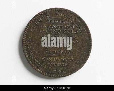 Piece of five Monneron sols, 1792, Dupré, Augustin or Auguste, Engraver in medals, Array, Numismatics, Currency, Paris, Dimensions - Work: Diameter: 4 cm, Weight (type dimension): 27.35 g Stock Photo