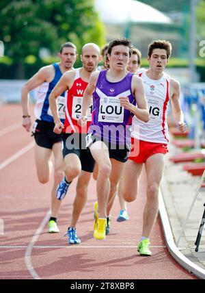 Jake Wightman (Lou) competing in the mens 800m at the Loughborough Athletics International, Loughborough University, England UK on the 19th May 2013. Stock Photo