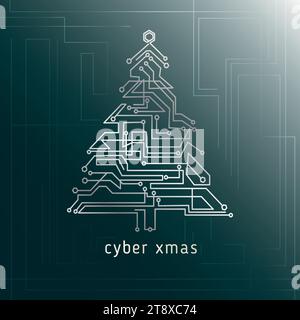 Technology Christmas tree.Christmas tree from digital electronics circuit in steel color.Vector illustration.Merry New Year and Merry Christmas Stock Vector
