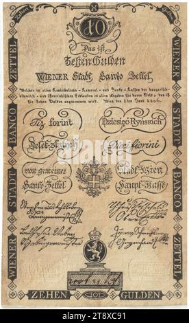 Banco note, 10 florins, Unknown, Wiener Stadt-Banco, mint authority, 01.06.1806, paper, printing, height×width 153×94 mm, Mint, Vienna, Mint territory, Austria, Empire (1804-1867), Finance, coat of arms (as symbol of the state, etc.), bank-note, money, The Vienna Collection Stock Photo
