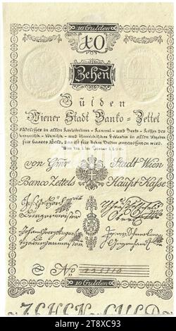 Banco note, 10 florins, Unknown, Wiener Stadt-Banco, mint authority, 01.01.1800, paper, printing, height×width 149×82 mm, Mint, Vienna, Mint territory, Austria, Empire (1804-1867), Finance, coat of arms (as symbol of the state, etc.), bank-note, money, The Vienna Collection Stock Photo