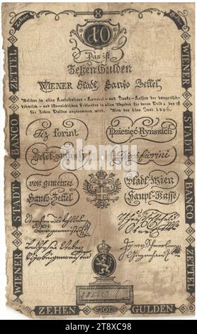 Banco note, 10 florins, Unknown, Wiener Stadt-Banco, mint authority, 01.06.1806, paper, printing, height×width 153×95 mm, Mint, Vienna, Mint territory, Austria, Empire (1804-1867), Finance, coat of arms (as symbol of the state, etc.), bank-note, money, The Vienna Collection Stock Photo