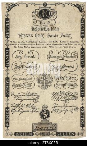 Banco note, 10 florins, Vienna City Banco, mint authority, 01.06.1806, paper, printing, height×width 154×94 mm, Mint, Vienna, Mint territory, Austria, Empire (1804-1867), Finance, coat of arms (as symbol of the state, etc.), bank-note, money, The Vienna Collection Stock Photo