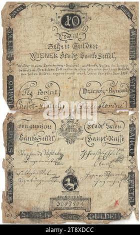 Banco note (counterfeit), 10 florins, Vienna City Banco, mint authority, Date after 01.06.1806, paper, printing, height 151 mm, width 94 mm, Mint, Vienna, Mint territory, Austria, Empire (1804-1867), Finance, counterfeit, forgery, coat of arms (as symbol of the state, etc.), bank-note, money, The Vienna Collection Stock Photo
