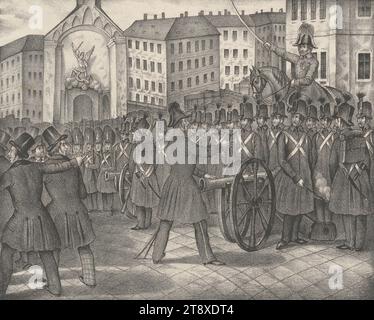 The Oberfeuerwerker Johann Pollet refuses to shoot at the people on March 13, 1848, Franz Werner, publisher, 1848, paper, chalk-manner lithograph, height 27 cm, width 36 cm, Military, Fine Arts, Revolutions of 1848, 1849, 1st District: Innere Stadt, the soldier; the soldier's life, The Vienna Collection Stock Photo