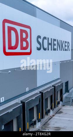 Rostock, Germany. 21st Nov, 2023. The building for the new high-bay warehouse of the logistics company DB Schenker. The logistics subsidiary of Deutsche Bahn operates several logistics centers in Mecklenburg-Vorpommern. Credit: Jens Büttner/dpa/Alamy Live News Stock Photo
