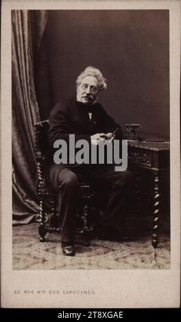 Hippolyte Bellangé (1800-1866), battle painter, Unknown, Photographer, Date around 1865, supporting cardboard, photography, Height×Width 10, 3×6 cm, Fine Arts, portrait, self-portrait of painter, man, table, portrait, furniture and household effects, armchair, seat, The Vienna Collection Stock Photo