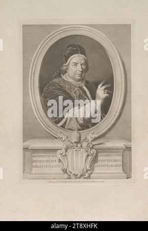 BENEDICTUS XIV. LAMBERTINUS BONONIENSIS PONTIF. MAX. CREATUS DIE XVII AUGUSTI MDCCXL', Unknown, 1758, paper, copperplate engraving, height 37.6 cm, width 26 cm, plate size 26.4×18.8 cm, fine arts, religion, estate of Constantin von Wurzbach, portrait, pope, man, The Vienna Collection Stock Photo