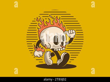 Vintage mascot character illustration of burning skull Stock Vector