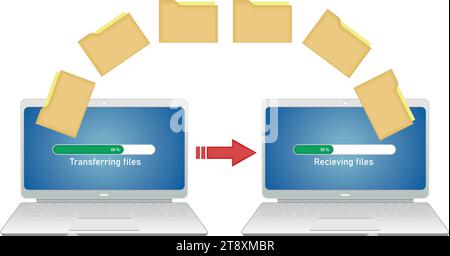 Transferring files between computers. Isolated. Vector illustration. Stock Vector