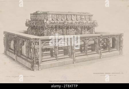 TOMB MONUMENT OF EMPEROR FRIEDRICH III. IN THE ST. STEPHANSDOME ZU WIEN.', Josef (Joseph) Bucher (1820-1882), Artist, F. Kargl, Printer, Date around 1850-1860, paper, etching, height 25 cm, width 36, 5 cm, plate size 22×33, 9 cm, Fine Arts, St. Stephan's Cathedral, Media and Communication, Estate Constantin von Wurzbach, 1st District: Innere Stadt, grave, tomb, sculpture, weekly, monthly, magazine, etc., The Vienna Collection Stock Photo