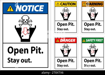 Warning Sign Open Pit, Stay Out Stock Vector