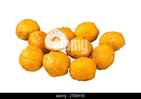 Fried crispy round chicken nuggets with Cheese. Isolated, white background Stock Photo