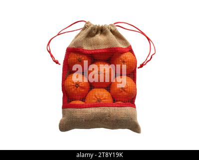 tangerines lying bags isolated on white background Stock Photo