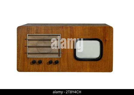 Vintage TV receiver isolated on white background Stock Photo