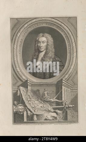 CHARLES LORD TALBOT LORD HIGH CHANCELLOR', Jakob Houbraken (1698-1780), engraver, J. & P. Knapton, publishers, 1740, paper, copperplate engraving, height 50.1 cm, width 33 cm, plate size 37.3×23.6 cm, inscription, 'I. Vanderbank pinx.', 'J. Houbraken sculps. Amst. 1739.', 'In the possession of the Right Hon. William Lord Talbot.', 'Impensis J & P Knapton Londini. 1740.', Fine Art, Estate of Constantin von Wurzbach, Man, Portrait., The Vienna Collection Stock Photo