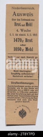 Food stamps for bread or flour from World War I, 1915, Unknown, 1915, paper, print, height 14.3 cm, width 4 cm, World War I, war and war events, food and drink, social welfare, ration card, The Vienna Collection Stock Photo