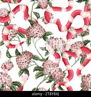 Seamless pattern with snakes and flowers. Vector. Stock Vector