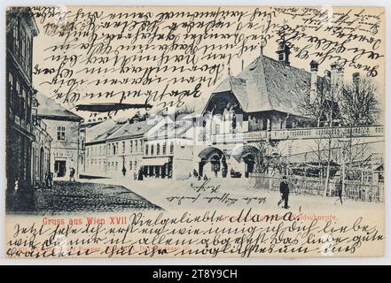 17th, Dornbach - Dornbacher Straße - with restaurant 'Zur goldenen Waldschnepfe', picture postcard, publisher Josef Popper (J. P. W.), producer, 1901, cardboard, collotype, inscription, FROM, Vienna, TO, Abbazia, ADDRESS, To Wohlgeboren Frau Bauräthin in Abbazia Pension Jahreszeiten Küstenland, MESSAGE, Much-loved Mama!, Now I realize how dearly I love you, how you leave me in everything. The dear good Miss is doing her best to distract us. Yesterday we were in the garden in the morning Stock Photo