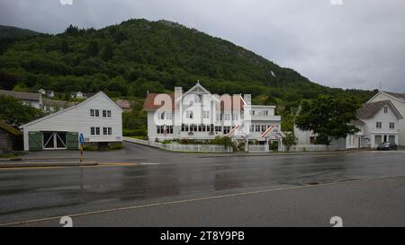 Norway, Vestland, Utne - July 13, 2023: The Utne Hotel was opened 1722 and is Norway's oldest listed wooden hotel. Stock Photo