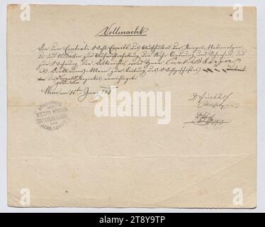 Power of attorney for Carl Scherzer as election officer of the district Leopoldstadt, Unknown, 1848, paper, handwritten, height 20 cm, width 24, 1 cm, Elections, Revolutions of 1848, 1849, 2nd District: Leopoldstadt, The Vienna Collection Stock Photo