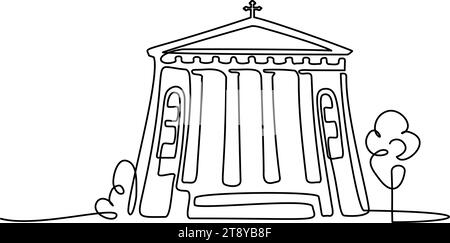 Catholic Church building. Continuous one line art drawing style. Stock Vector